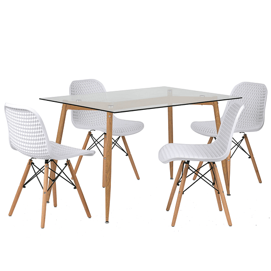 JUEGO DE COMEDOR CLEAR RECT 120X80 + 4 SILLAS EAMS POINT BLANCA