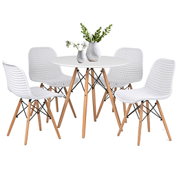 JUEGO DE COMEDOR REDONDO EAMS MDF BLANCO 4 SILLAS EAMS POINT BLANCAS