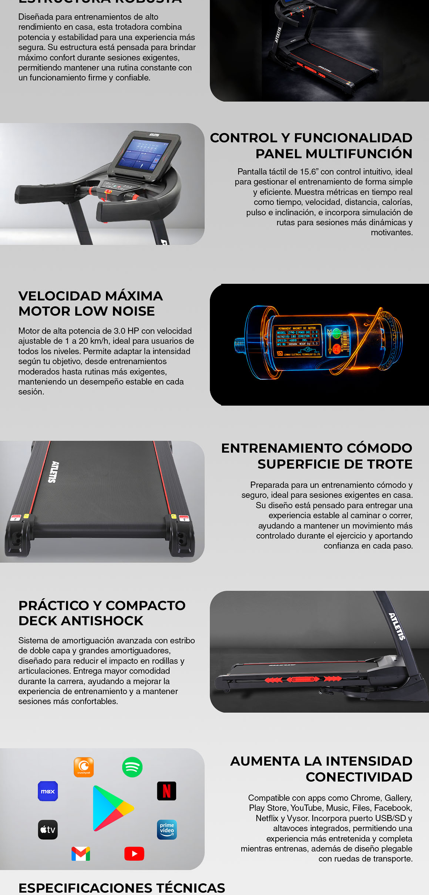 Trotadora Profesional X3000 20 km/h 3.0 HP Pantalla Táctil 8