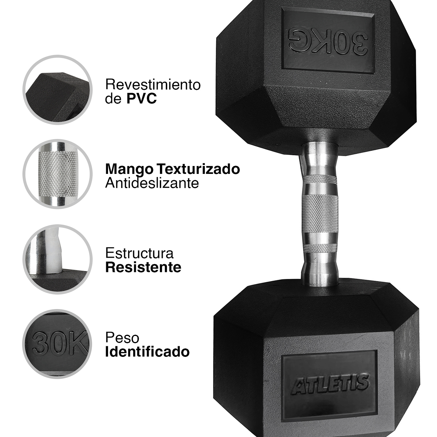 Mancuerna Hexagonal 30 Kg Negro 4