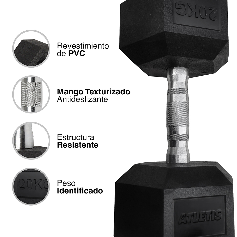 Mancuerna Hexagonal 20 Kg Negro 2