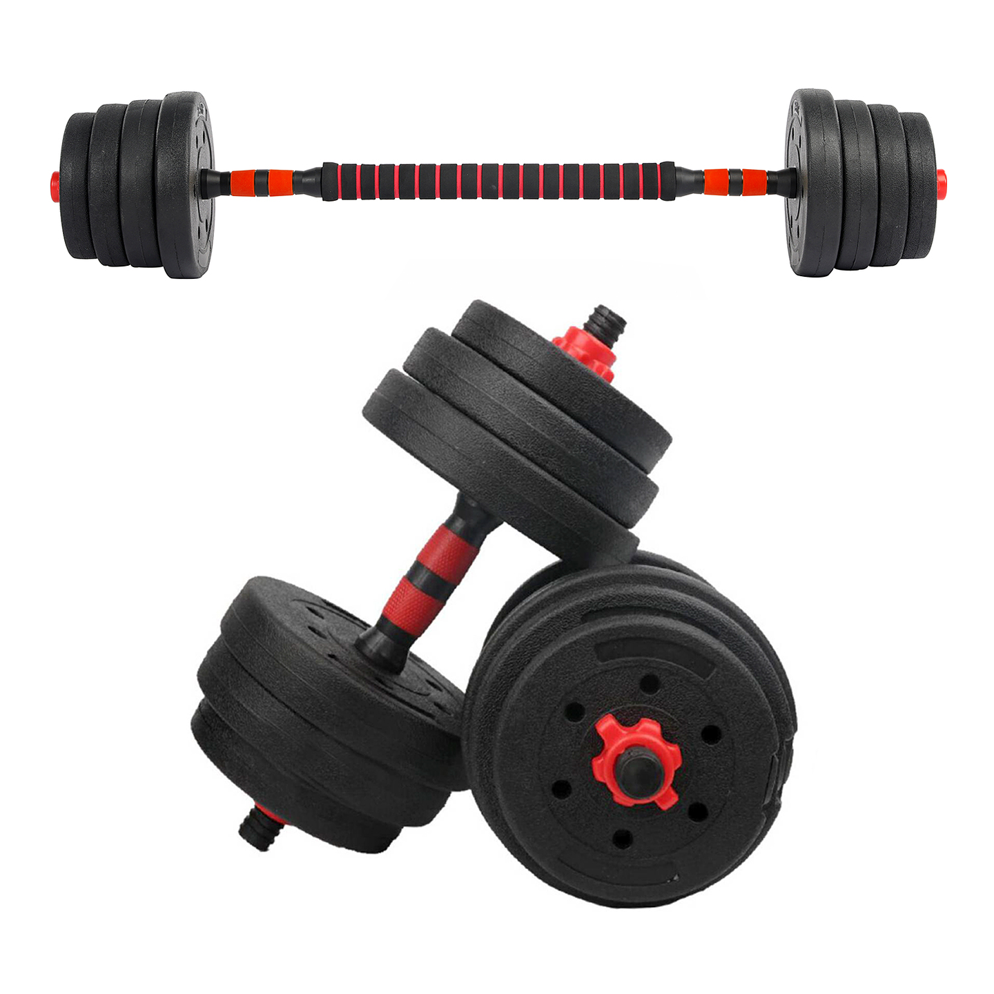 Set de Mancuernas y Barra 30 Kg 2 en 1 Negro 3