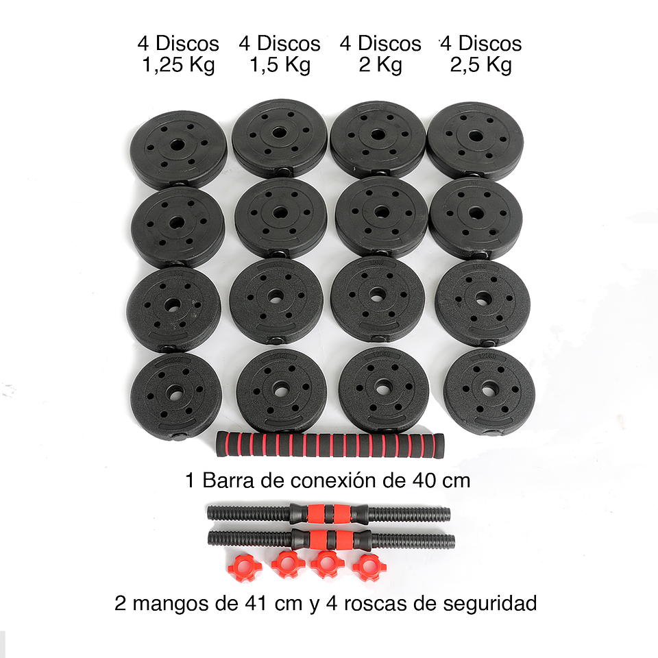 Set de Mancuernas y Barra 30 Kg 2 en 1 Negro 5