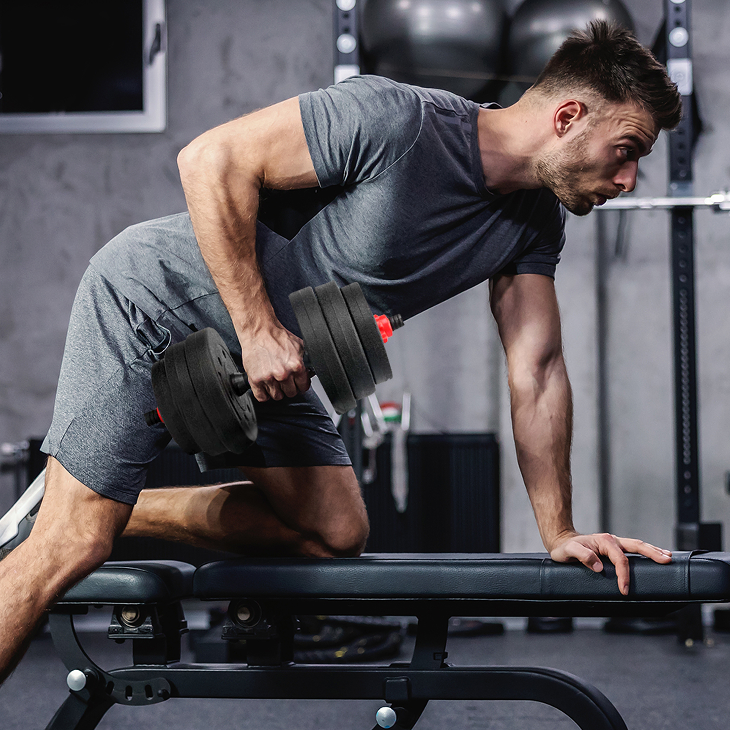 Set de Mancuernas y Barra 30 Kg 2 en 1 Negro 6