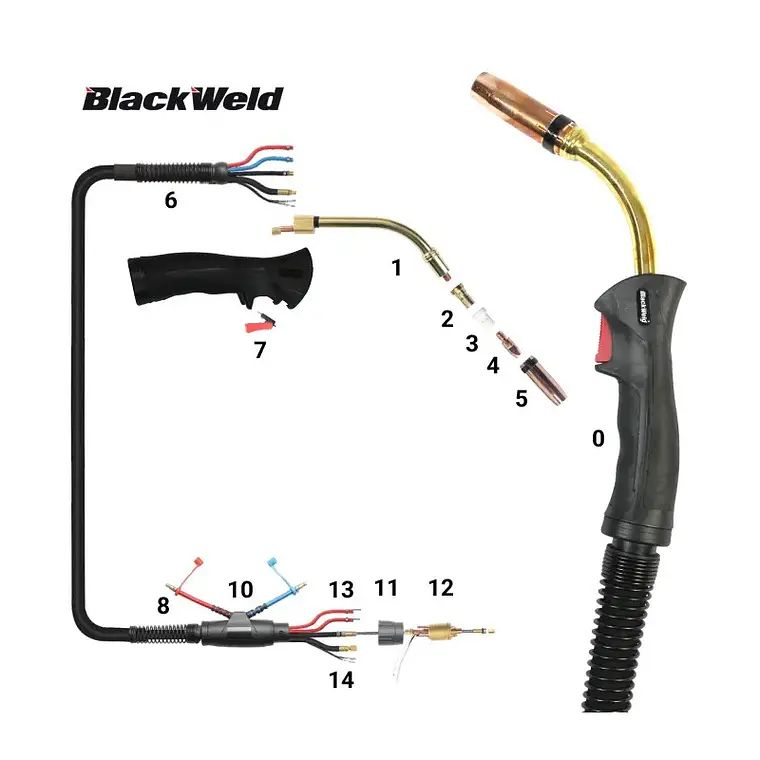 Pistola Mig Blackweld Modelo Binzel 501D Refrigerada por Agua / 500Amp (4,5 MTS) 1
