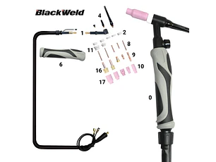 Pistola TIG modelo WP17 / 17V / 17FV 150 Amperes