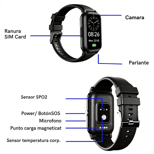 Reloj GPS 4G  para Adultos Mayores,  Alarma de Caídas, Botón SOS,  Monitoreo de Salud y Llamadas Emergencia  (6)