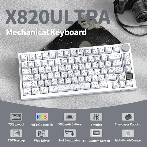 Attack Shark X820 Ultra (75% - Trimodo RGB - Blanco)