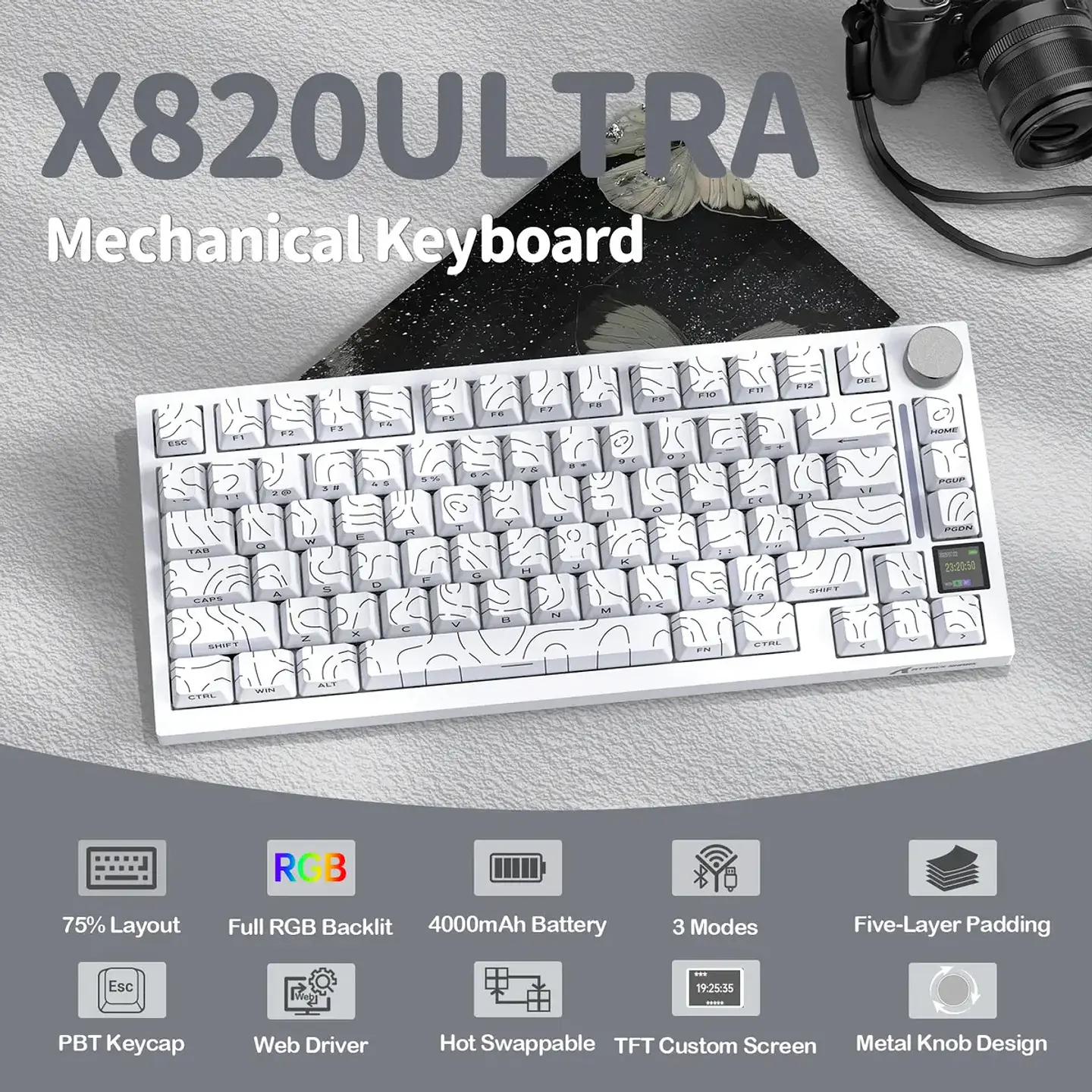 Attack Shark X820 Ultra (75% - Trimodo RGB - Blanco) 2
