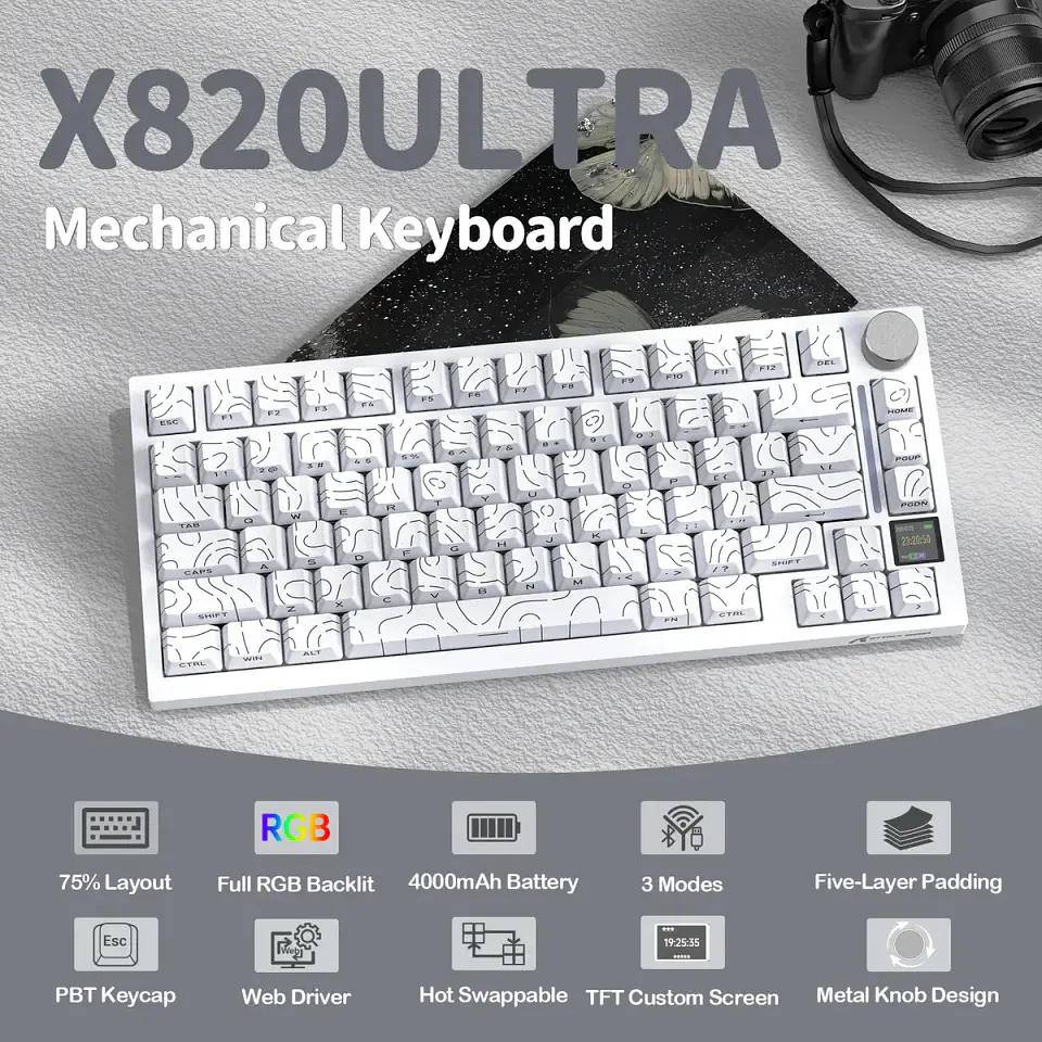 Attack Shark X820 Ultra (75% - Trimodo RGB - Blanco) 2