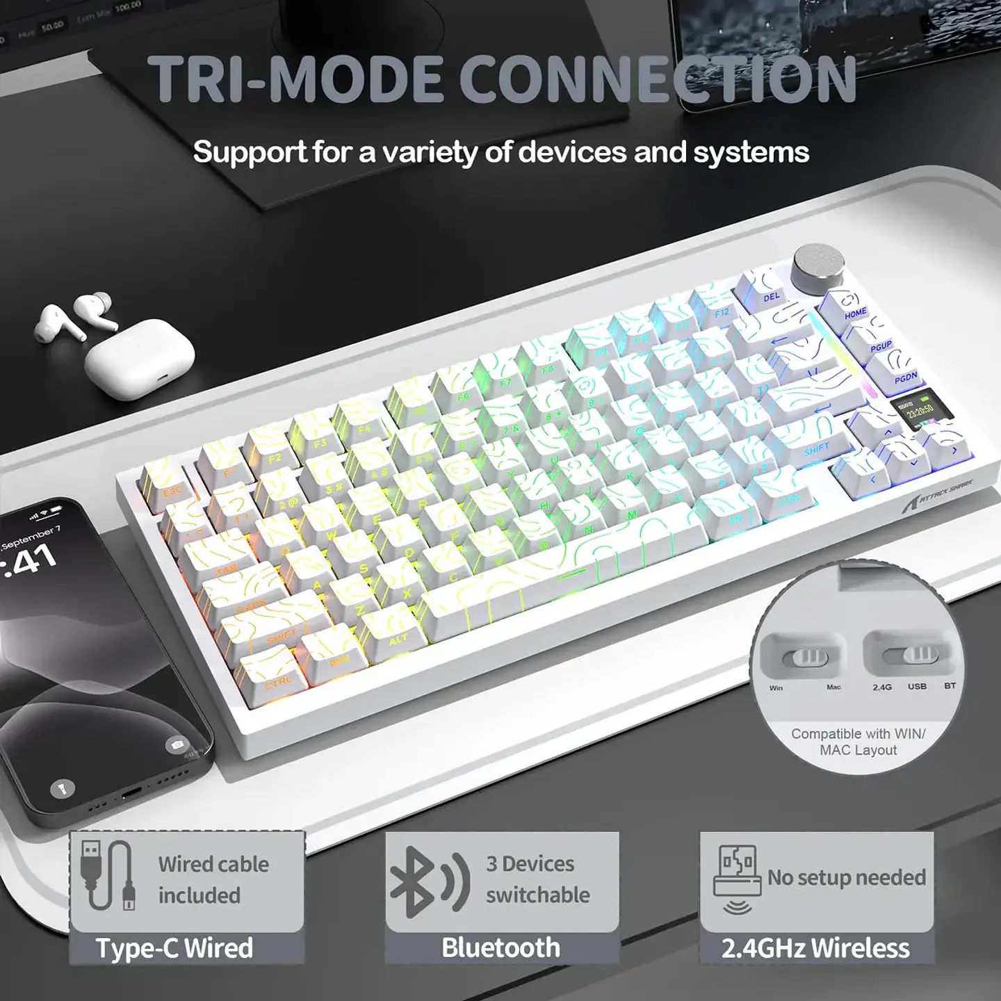 Attack Shark X820 Ultra (75% - Trimodo RGB - Blanco) 4