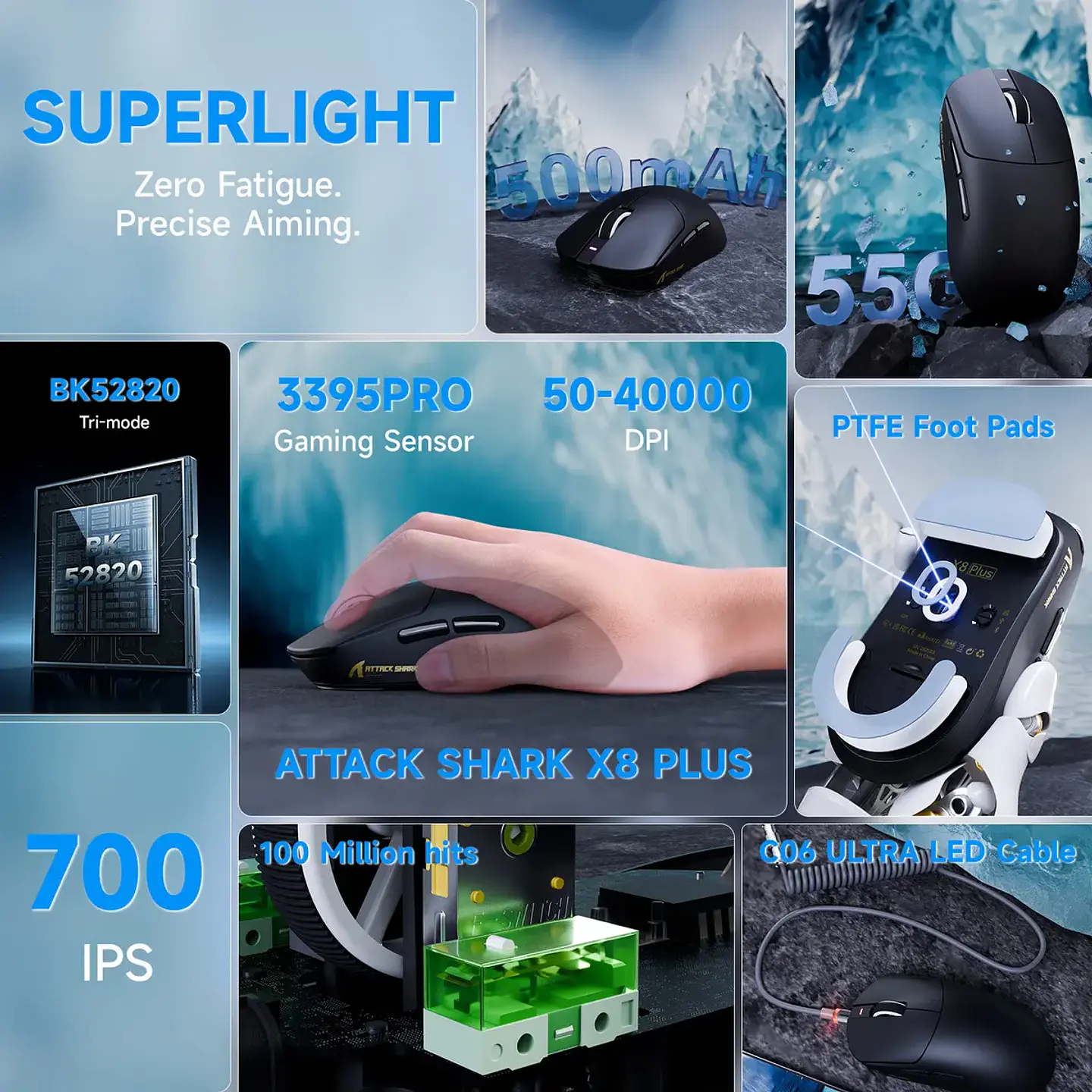 Mouse Attack Shark X8 Plus PixArt PAW3395PRO 3