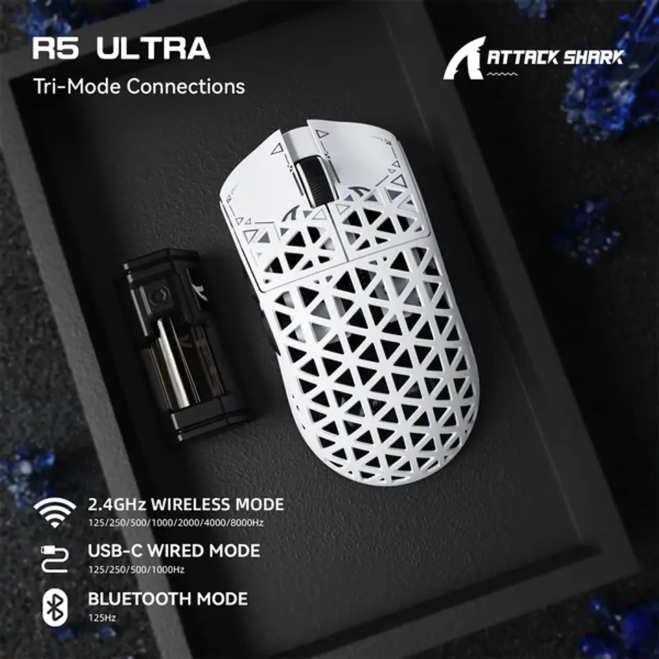 Attack Shark R5 Inalámbrico Ratón 42k Dpi/39g Fibra C Blanco - Blanco 3