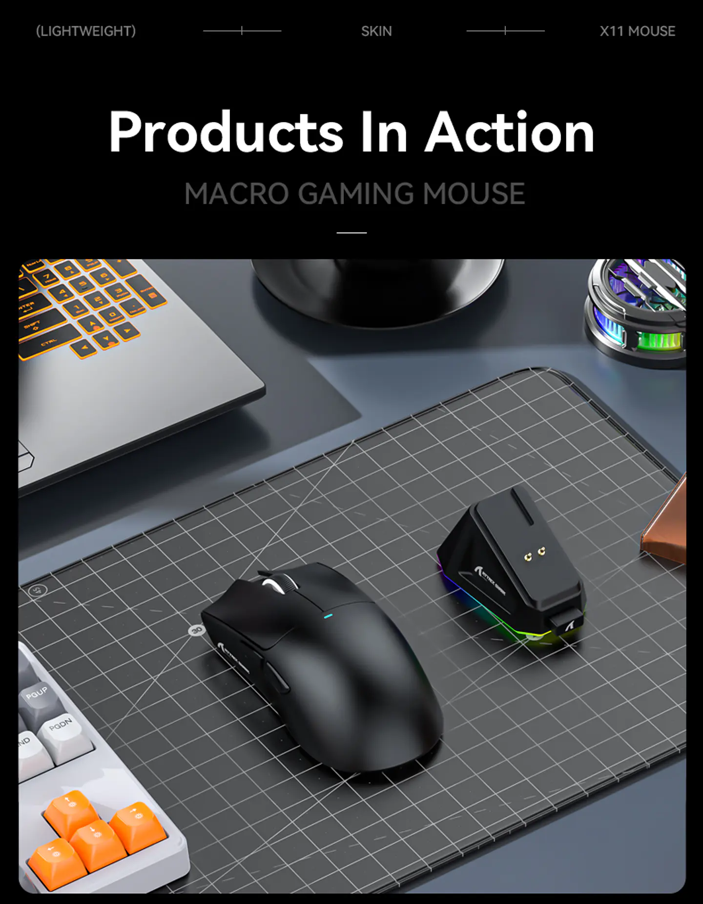 Mouse Gamer X11 Attack Shark Tri Mode 22000 Dpi Paw3311 Dock Color Negro 18