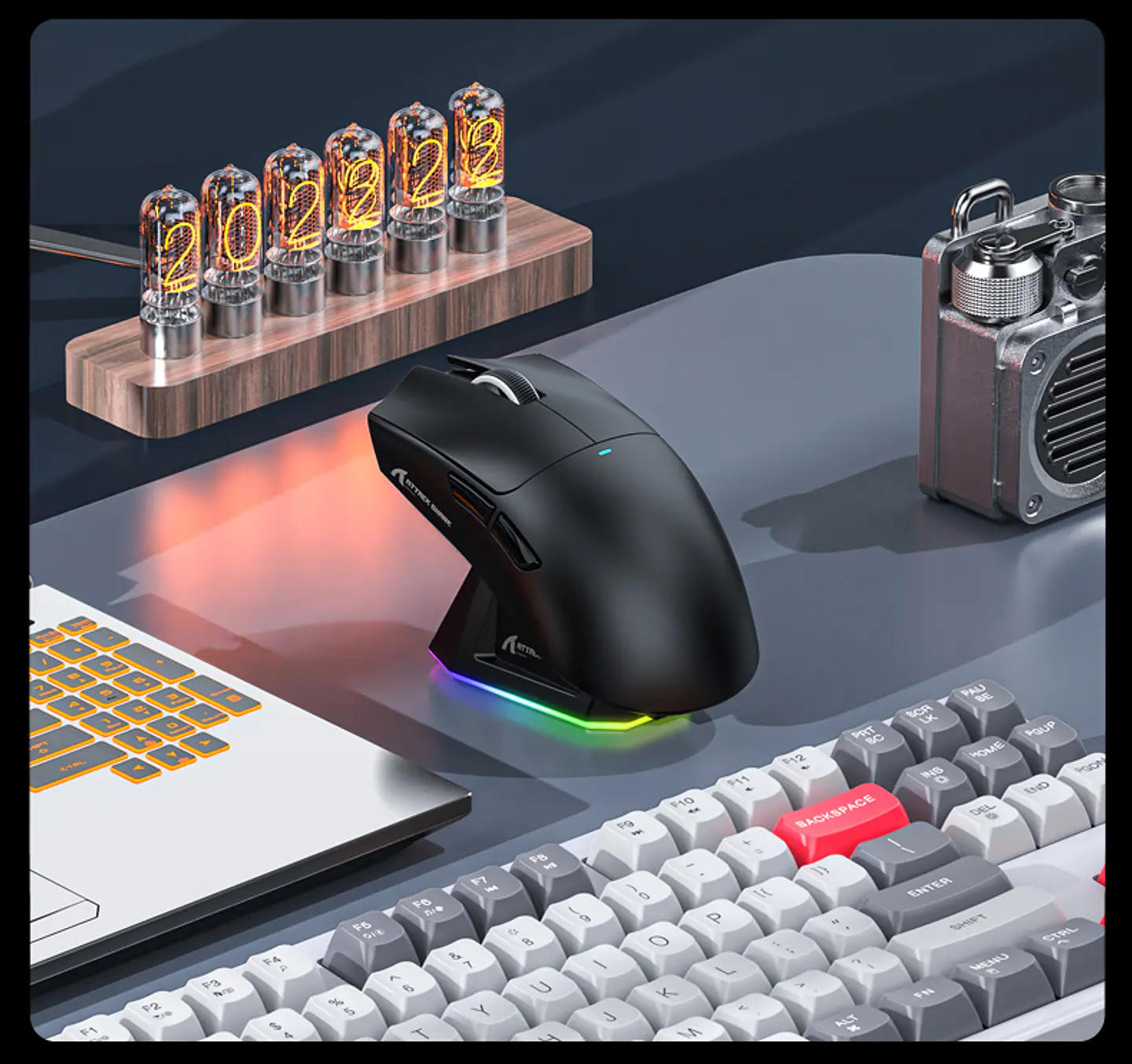 Mouse Gamer X11 Attack Shark Tri Mode 22000 Dpi Paw3311 Dock Color Negro 19