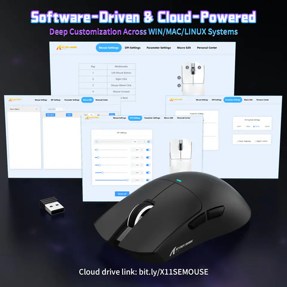 Mouse Attack Shark X11SE Inalámbrico Ultraligero Para Juegos Color Negro 4