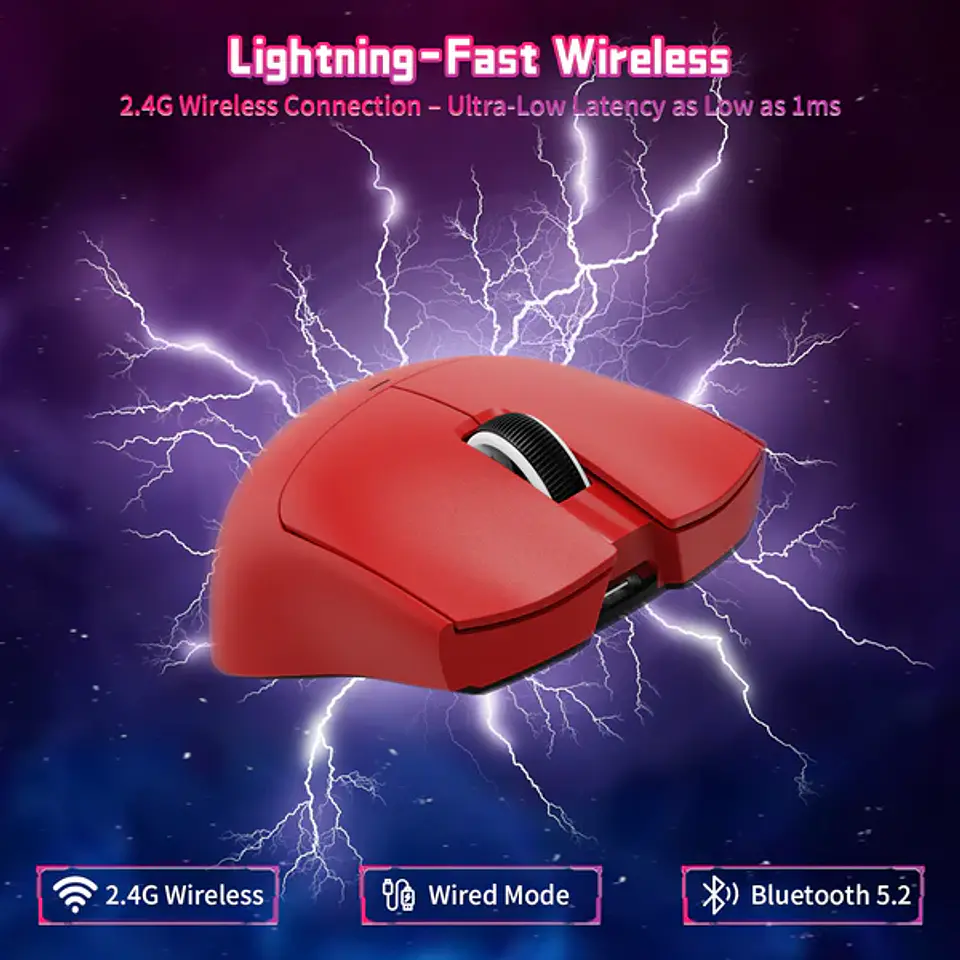 Mouse Gamer Attack Shark X11 Tri Mode 22000 Dpi Paw3311 Color Rojo 4