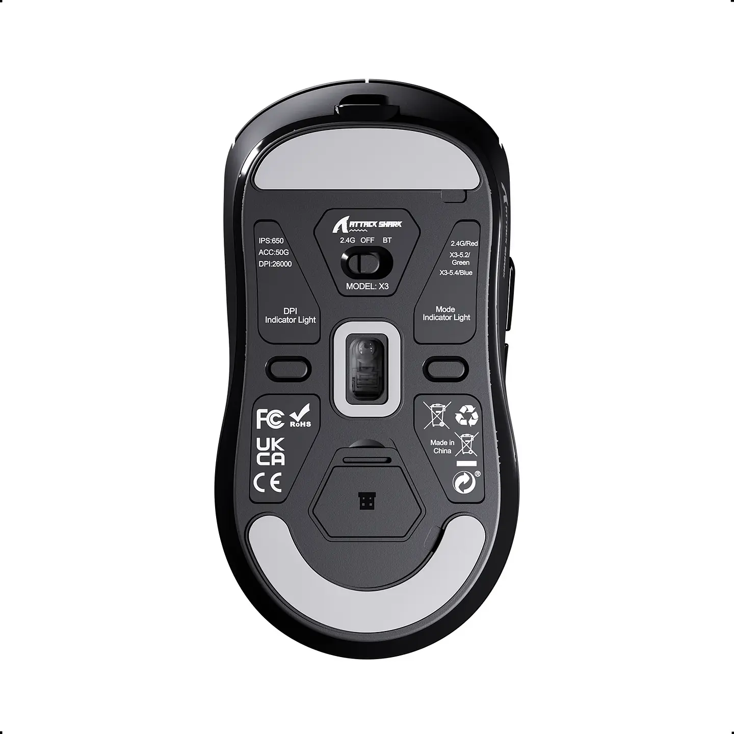 Mouse Attack Shark X3 Wireless Gaming Paw3395 Superlight Negro 5