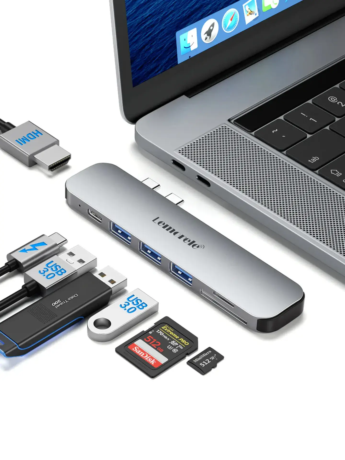 Lemorele TC52 Hub USB-C 7 en 2 para MacBook Pro y Air – Alta velocidad, diseño compacto y máxima compatibilidad 1