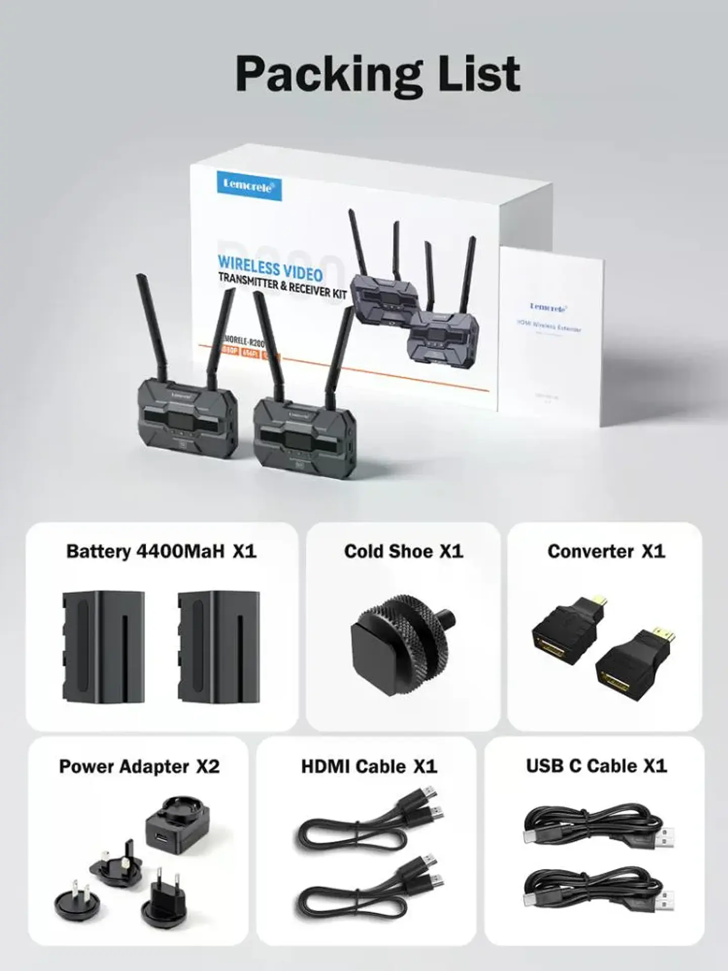 Lemorele R200  Kit Transmisor Video Inalámbrico Receptor y Baterías 8