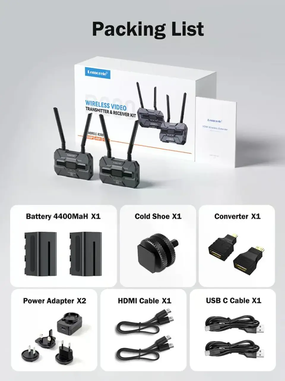 Lemorele R200  Kit Transmisor Video Inalámbrico Receptor y Baterías 8