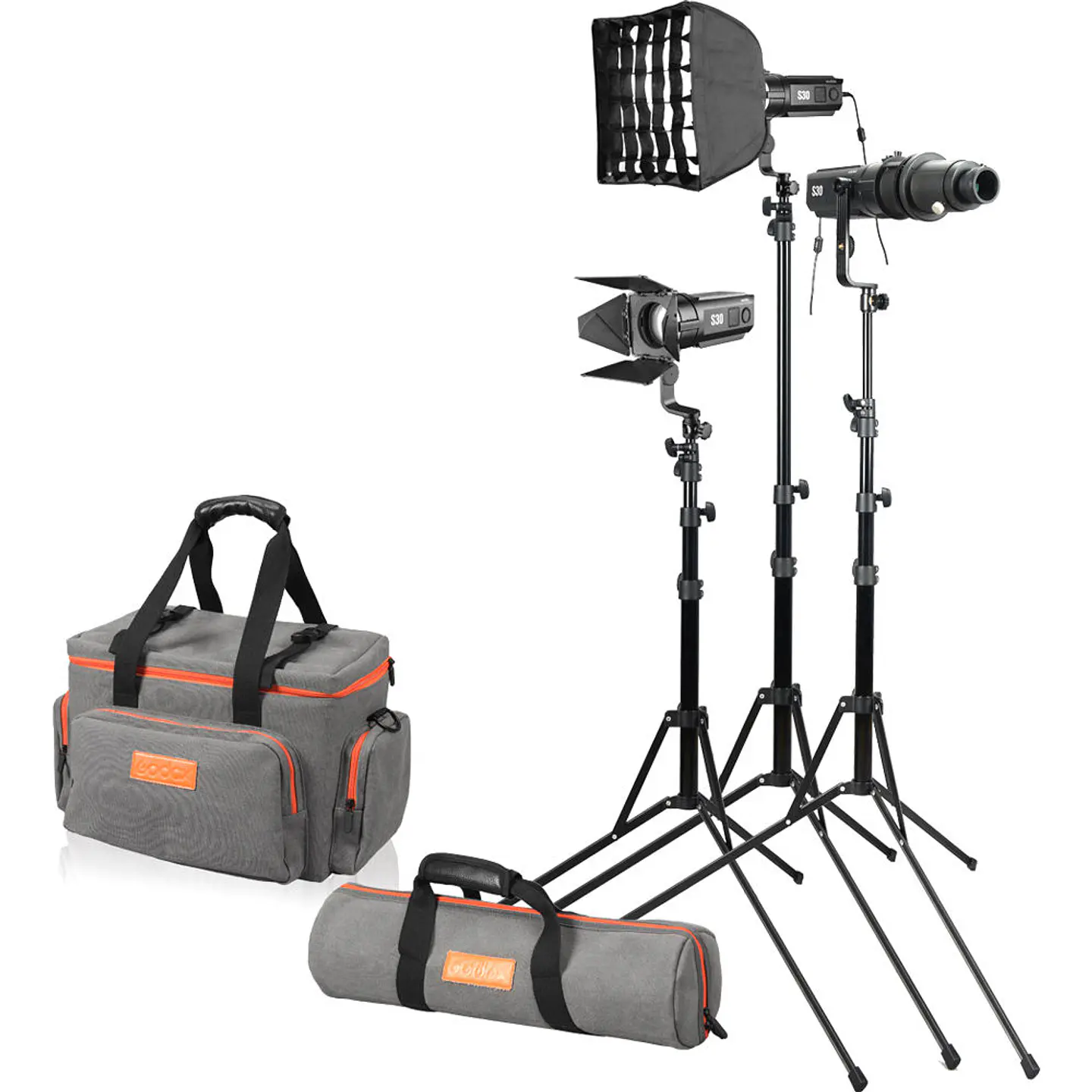 Godox S30 x 3 Maleta de 3 Luces Led Enfocable Con Accesorios S30-D 1