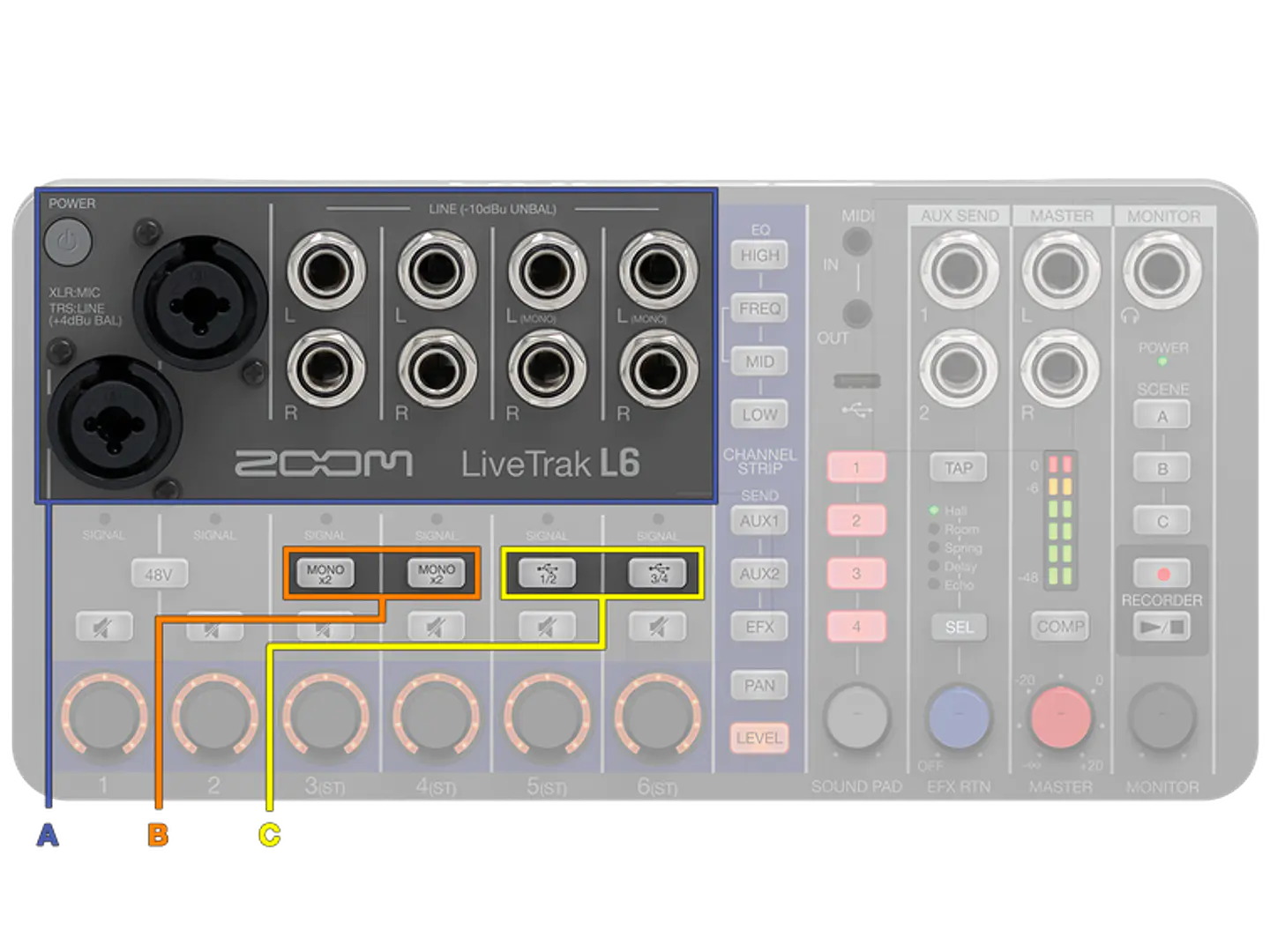 Zoom LiveTrak L-6 Mezclador Digital Portátil de 6 Canales y Grabadora Multipista  L6 18