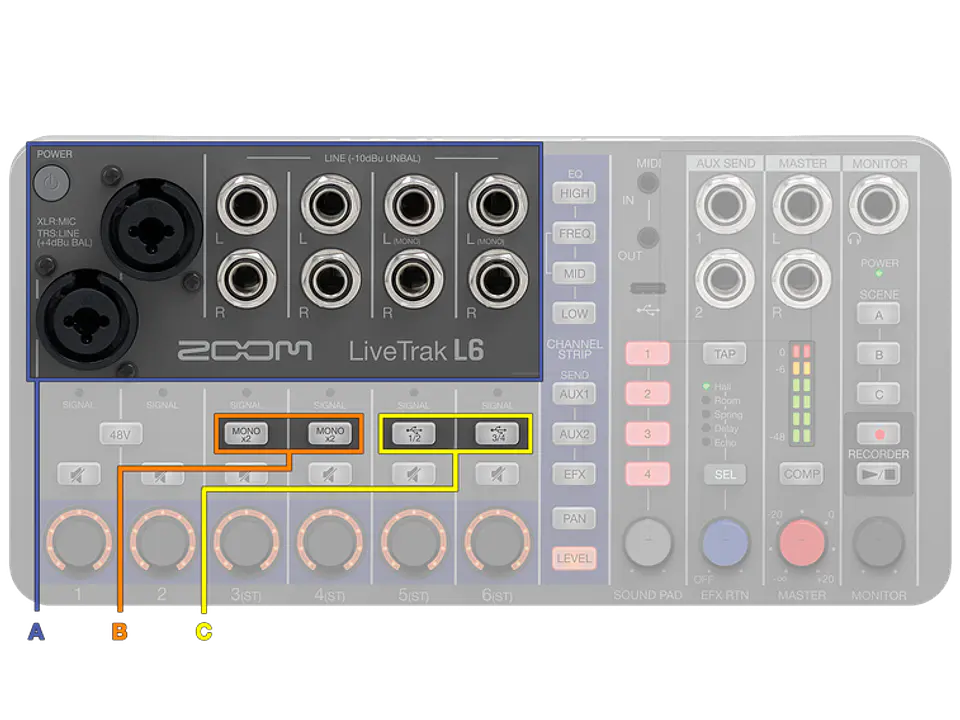 Zoom LiveTrak L-6 Mezclador Digital Portátil de 6 Canales y Grabadora Multipista  L6 18