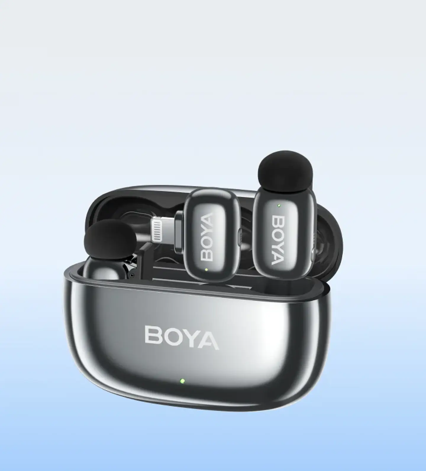 Boya BOYAMINI 2-01 Sistema de Micrófono Inalámbrico para 2 Personas Lightning y USB-C con Caja de Carga, Lunar Silver (Brillante) 5