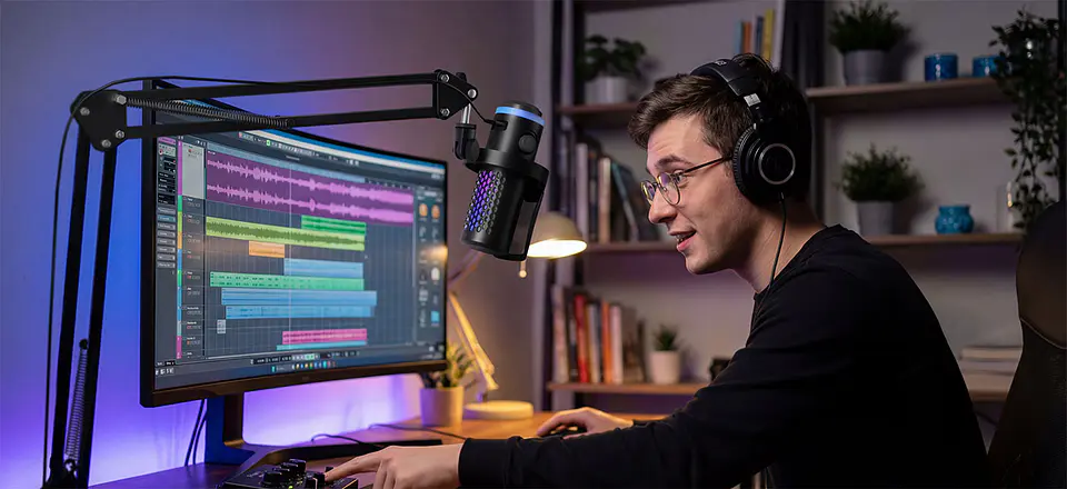 Boya Castmic G40B Micrófono Con Brazo, Luces RGB y Cancelación de Ruido USB 4