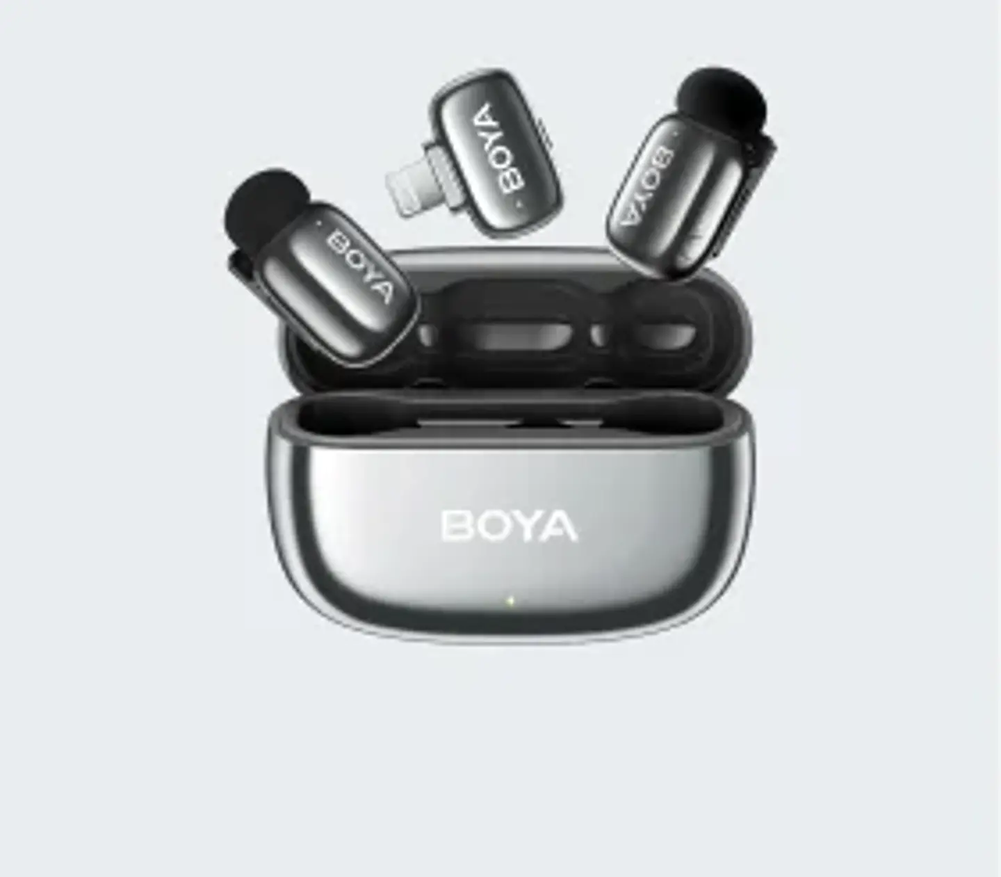 Boya BOYAMINI 2-01 Sistema de Micrófono Inalámbrico para 2 Personas Lightning y USB-C con Caja de Carga, Lunar Silver (Brillante) 6