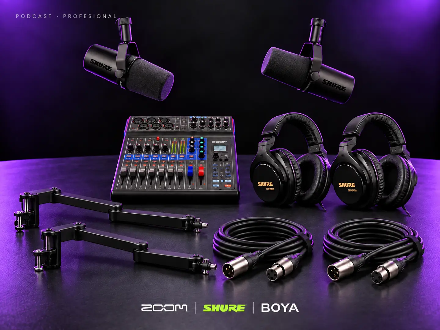 Kit Podcast Profesional · Producción de dos voces Shure 1