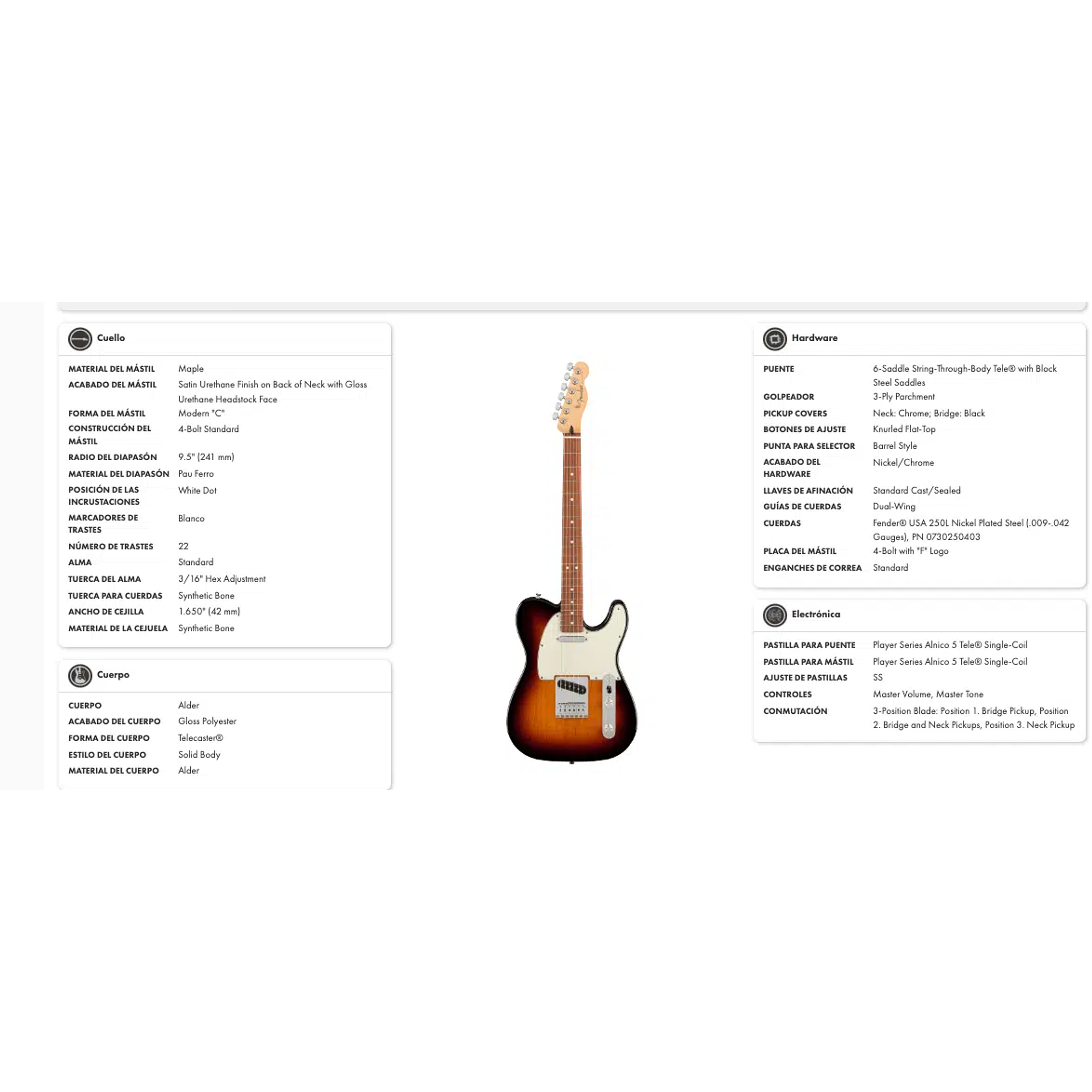 Guitarra Eléctrica Player Telecaster Pau Ferro 3-Color Sunburst – Fender 2