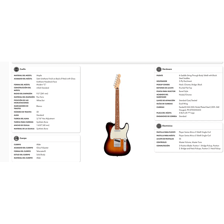 Guitarra Eléctrica Player Telecaster Pau Ferro 3-Color Sunburst – Fender 2