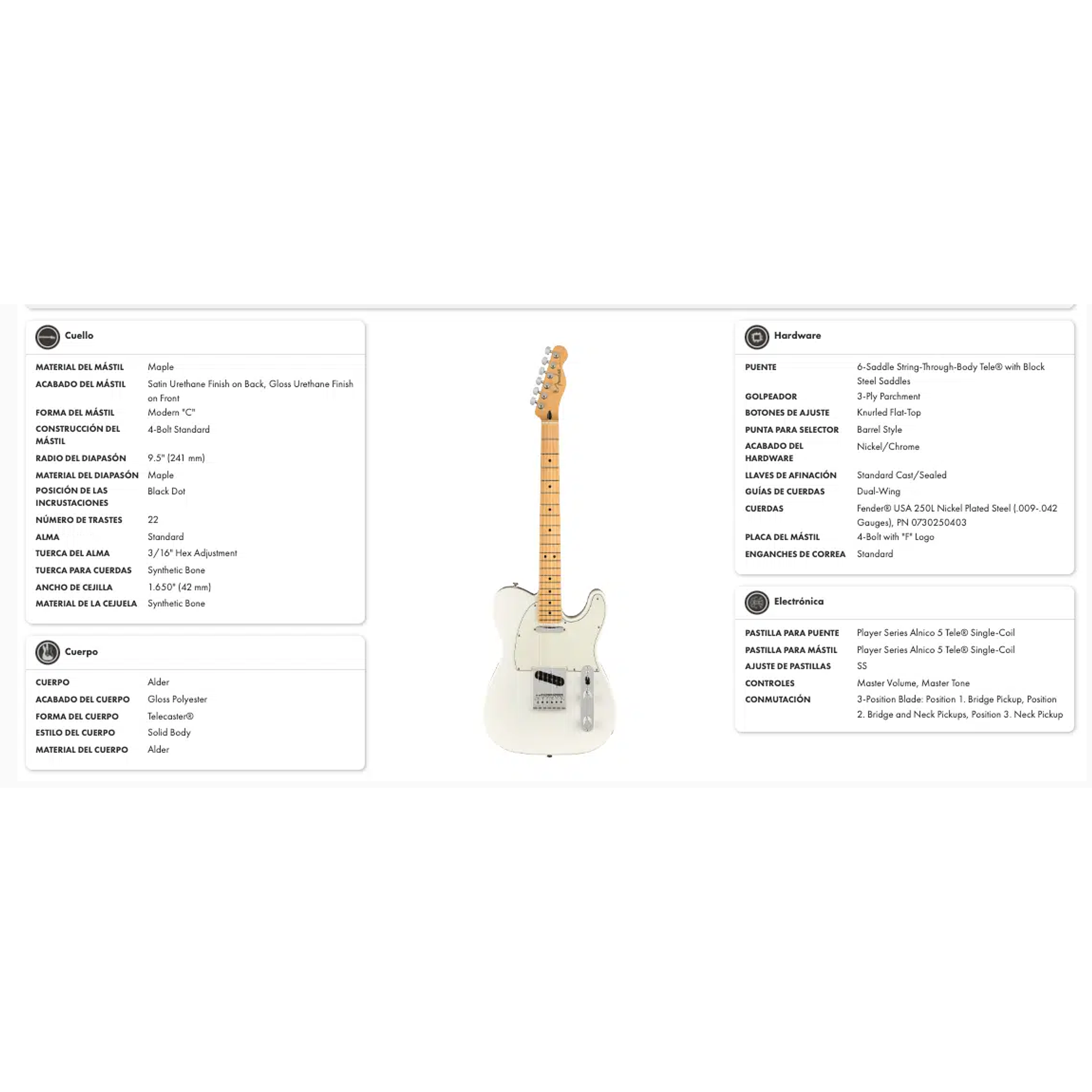 Guitarra Eléctrica Player Telecaster Maple Polar White – Fender 5