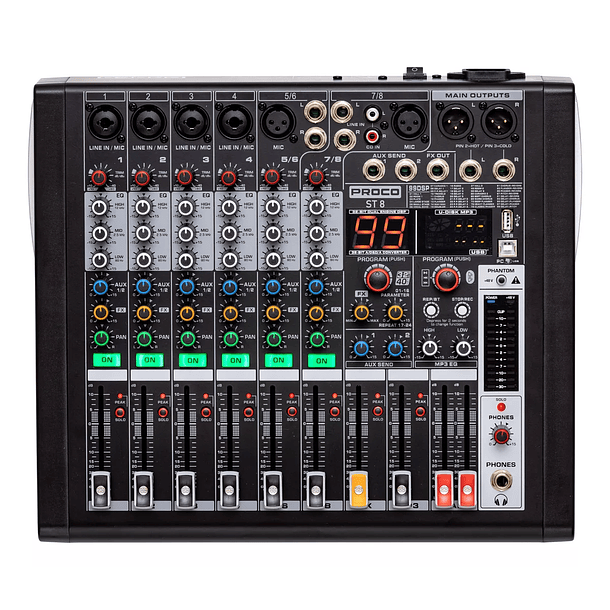 Consola Streaming Radio Interface Usb Proco St 8 Mixer 