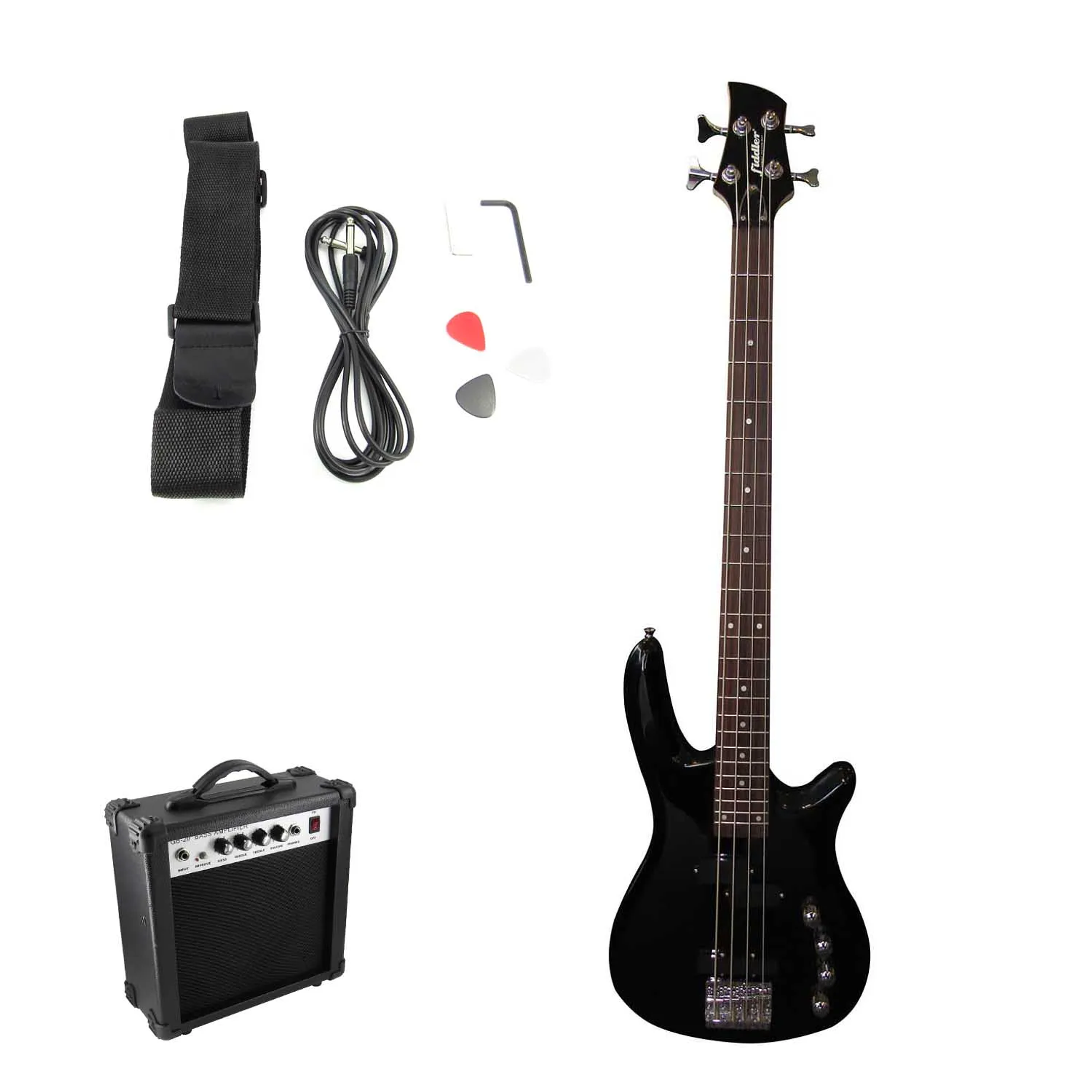 Bajo Eléctrico Fiddler Negro + Amplificador 20W 1