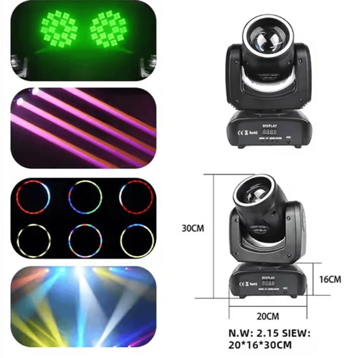 Cabeza movil 100W Beam + Led Ring 2