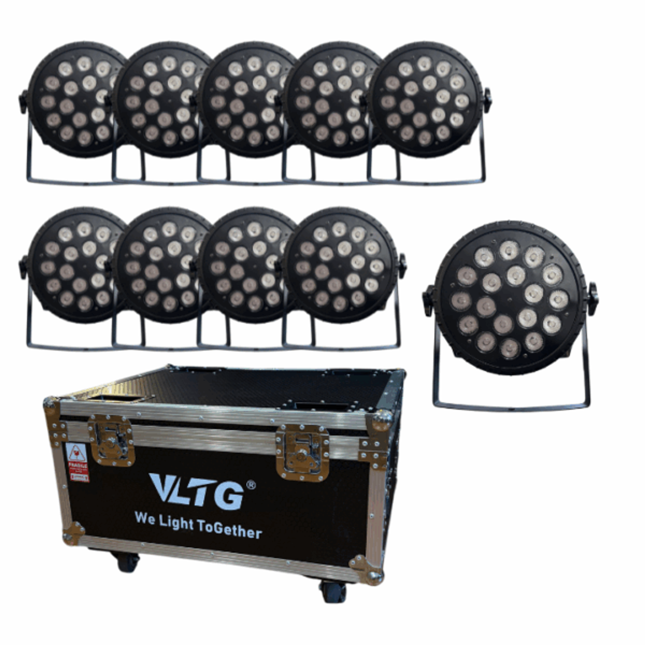 KIT CASE DE 10 PAR LED 18X18W RGBWA+UV 1