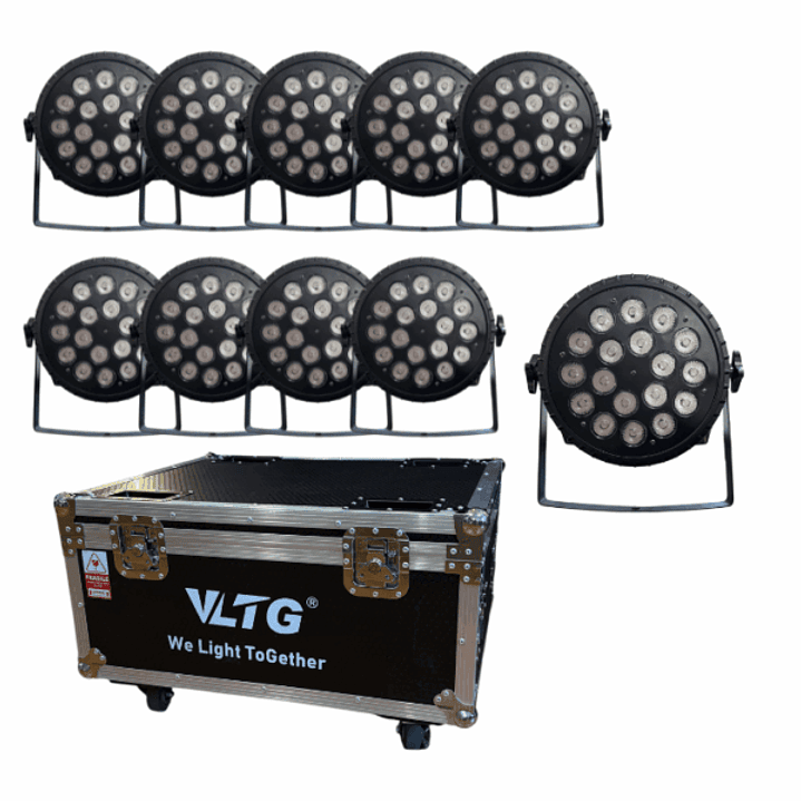 KIT CASE DE 10 PAR LED 18X18W RGBWA+UV 1