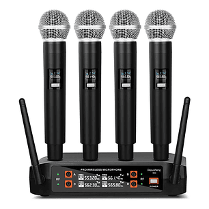 Sistema De Micrófono Inalámbrico Uhf Micrófonos De 4 Canales