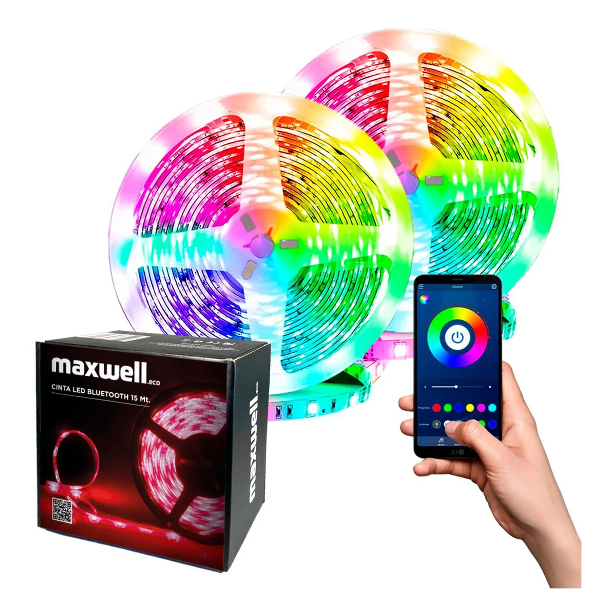 Tira Cinta Luces Led Rgb Bluetooth 15 Metros Maxwell 1