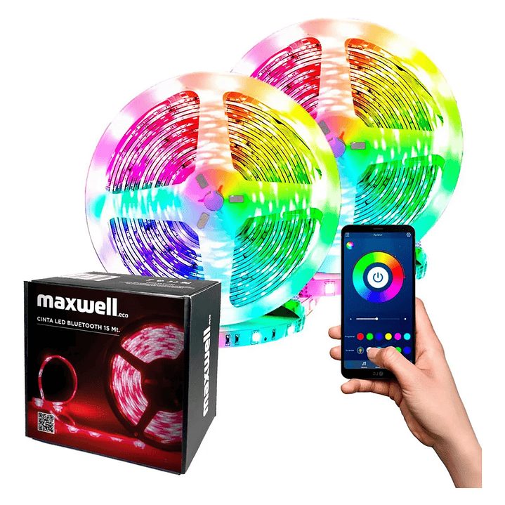 Tira Cinta Luces Led Rgb Bluetooth 15 Metros Maxwell 1