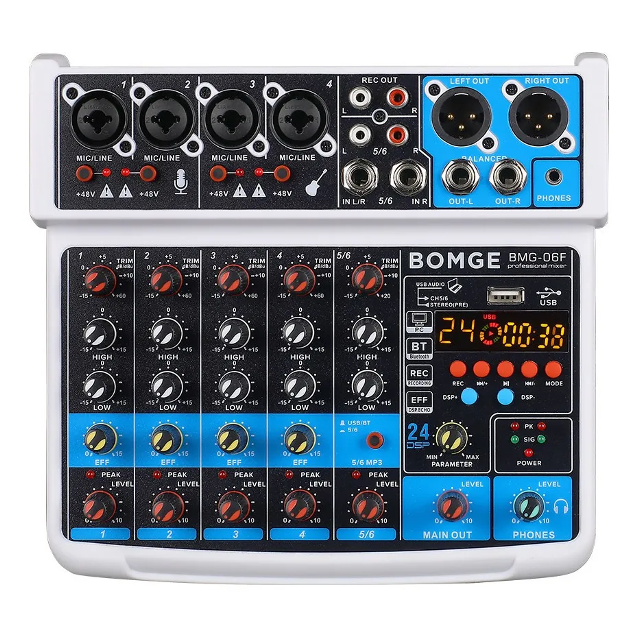 Consola Mezcladora Bomge 6 Canales Bluetooth/48v Blanco 1