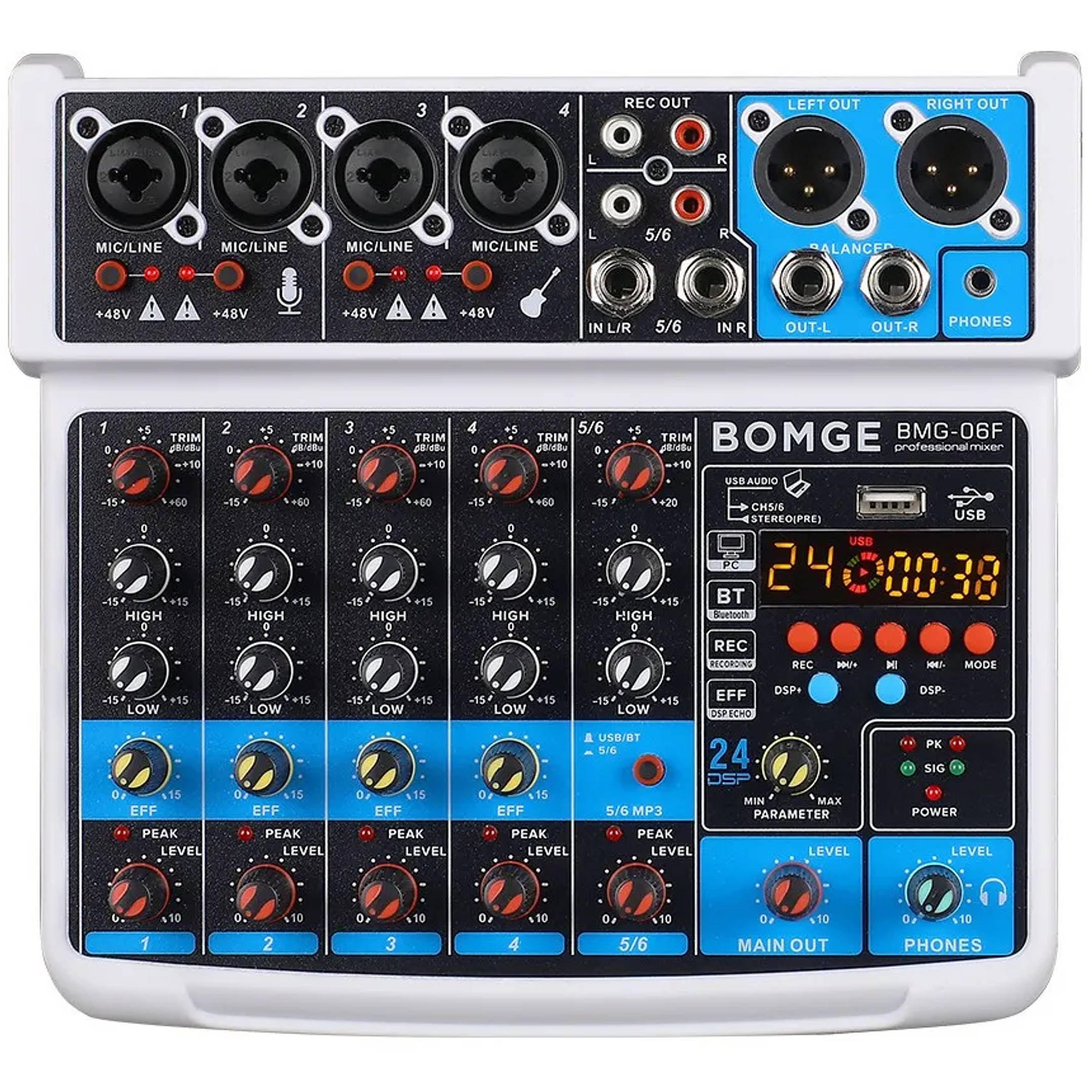 Consola Mezcladora Bomge 6 Canales Bluetooth/48v Blanco 1