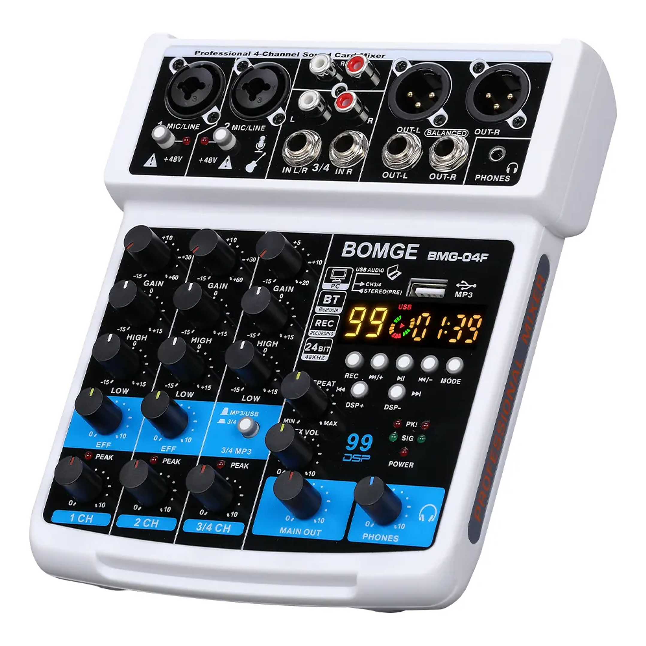 Mezcladora Audio Bomge 4 Canales Bluetooth Usb 48v Dsp  1