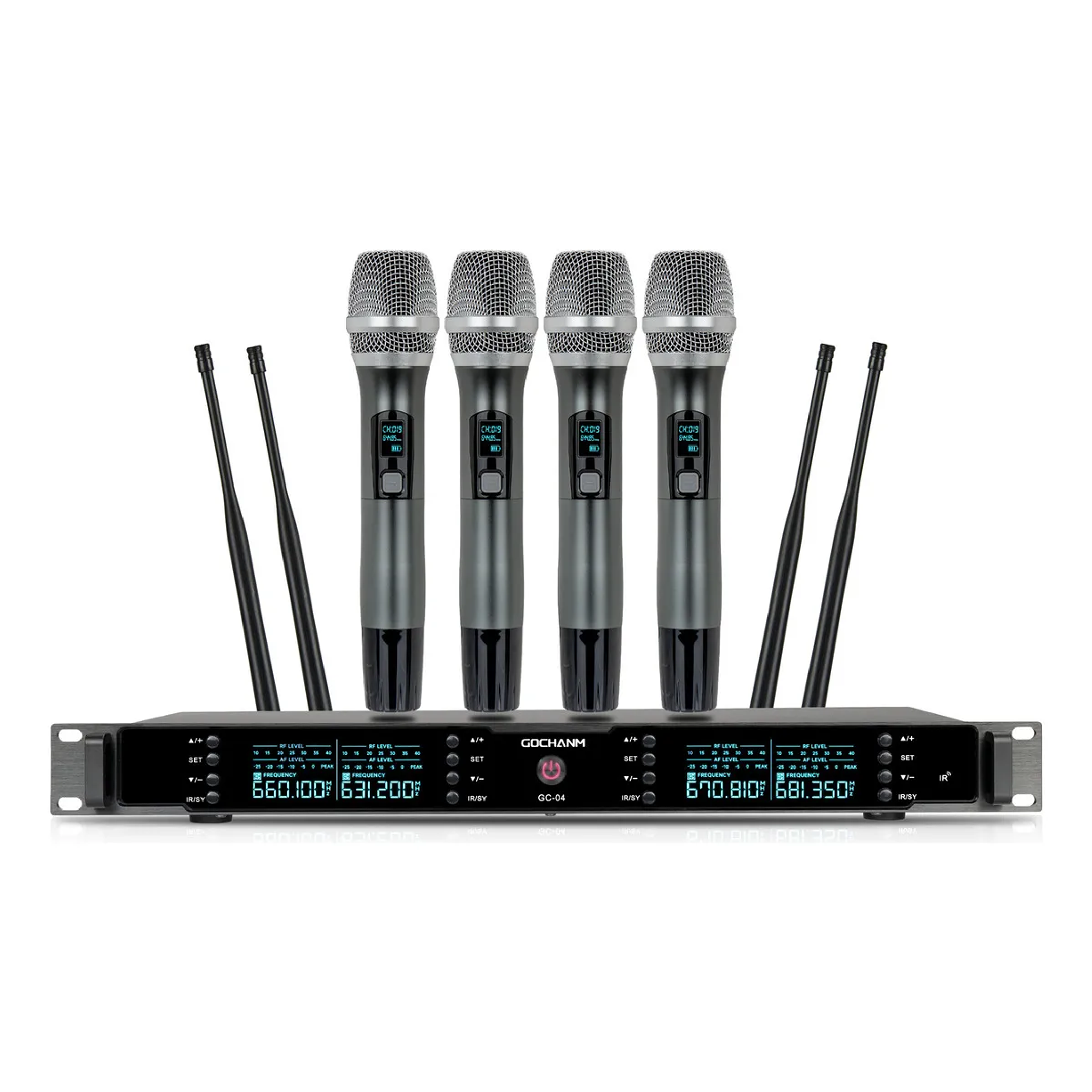 Microfono GOCHANMI GC04S 4 canales De Mano Sistema Uhf  1
