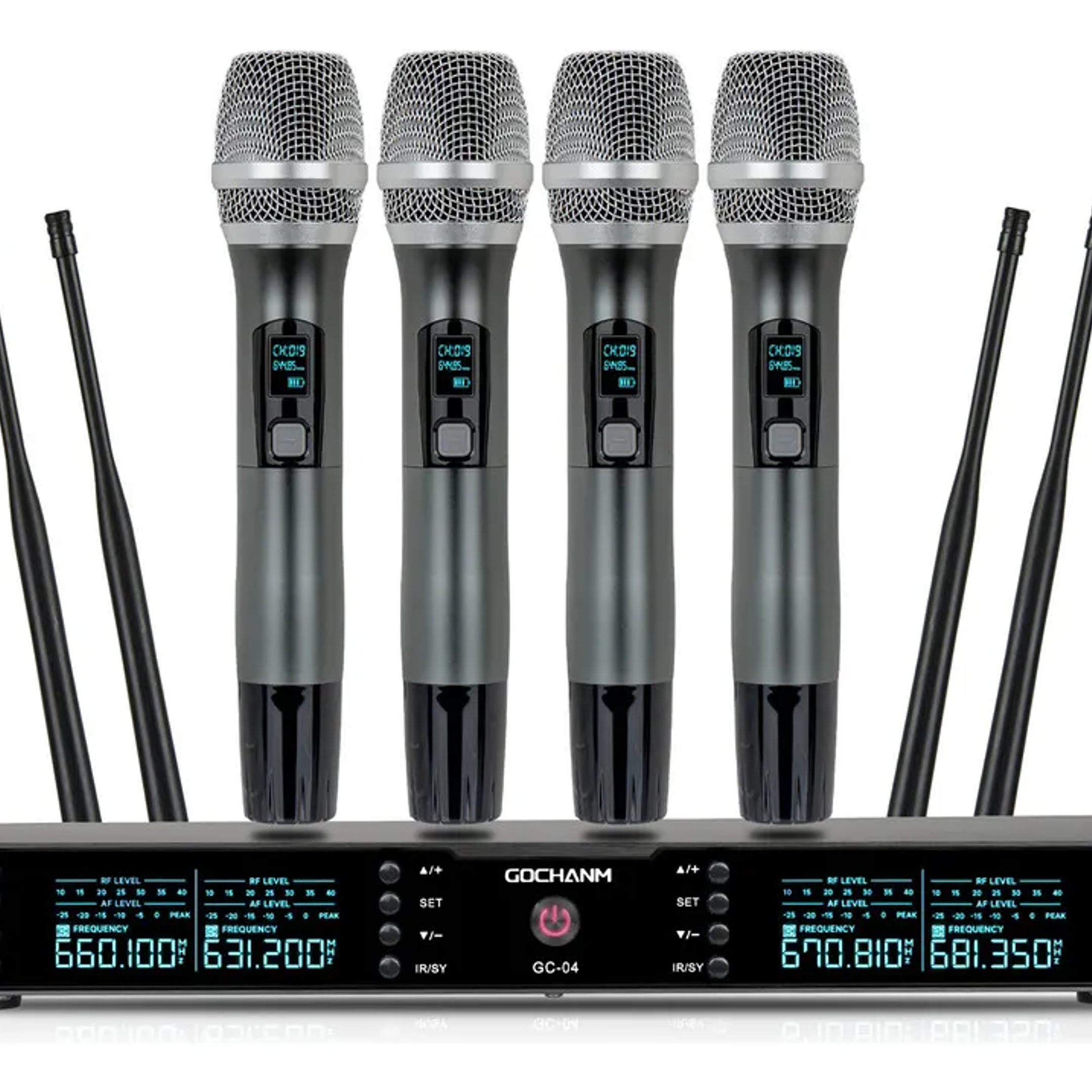 Microfono GOCHANMI GC04S 4 canales De Mano Sistema Uhf  1