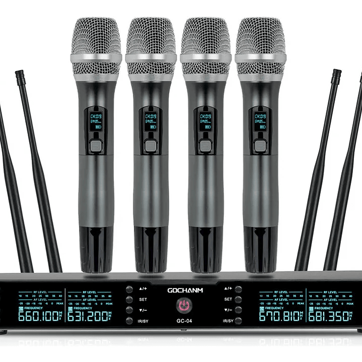 Microfono GOCHANMI GC04S 4 canales De Mano Sistema Uhf  1