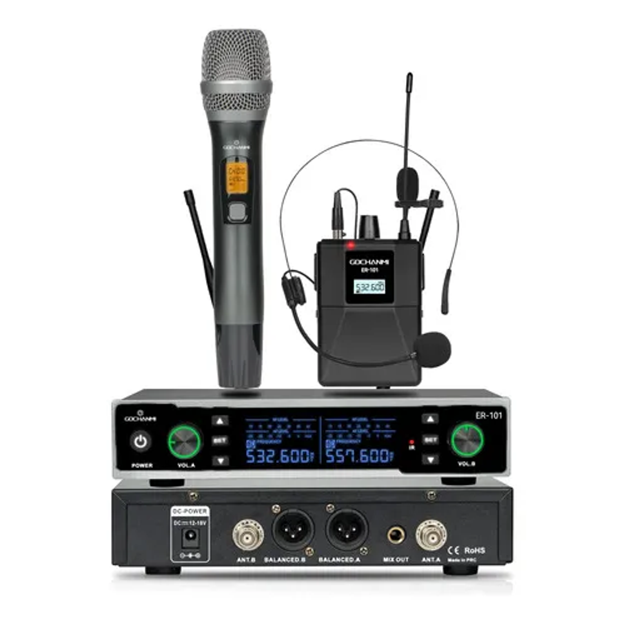 Micrófonos Gc Er101 Inalámbrico 2 Canales Mano Cintillo Uhf  1